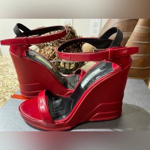 Prada. Platform sandals. Red. Size 7. Authentic. Wedge heel approx 4.5 inches.
